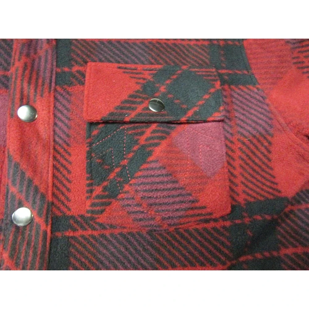 True Religion Shacket Mens Large Red Plaid Polar Fleece Thermal Snap Jacket